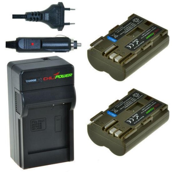 2 batteries BP-511A pour Canon avec chargeur et chargeur voiture - ChiliPower original