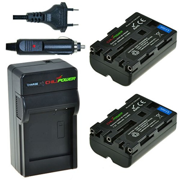 2 x batteries NP-FM500H pour Sony - avec chargeur et chargeur voiture - ChiliPower original