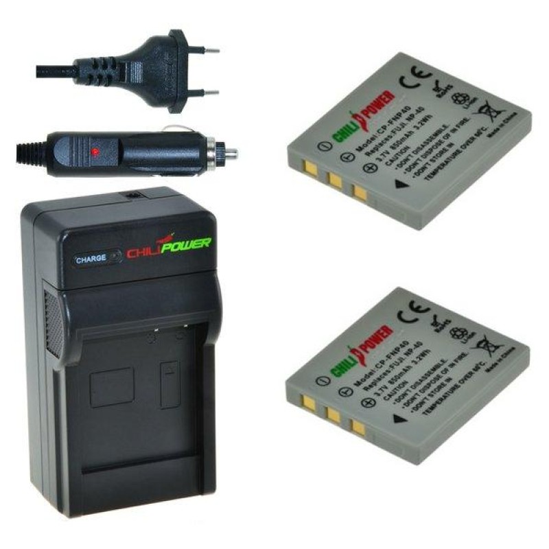 2 x NP-40 accu's voor Fujifilm - inclusief oplader en autolader - Origineel ChiliPower