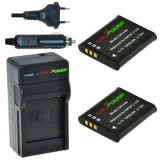 2 batteries Li-50B pour Olympus - avec chargeur et adaptateur voiture - ChiliPower original