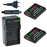 2 batteries Li-90B pour Olympus avec chargeur et adaptateur allume-cigare - ChiliPower original