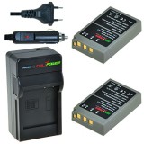 2 batteries BLS-5 pour Olympus avec chargeur et chargeur voiture - ChiliPower Original
