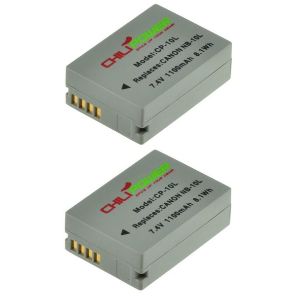 ChiliPower NB-10L batterie pour Canon - 1100mAh - Pack de 2