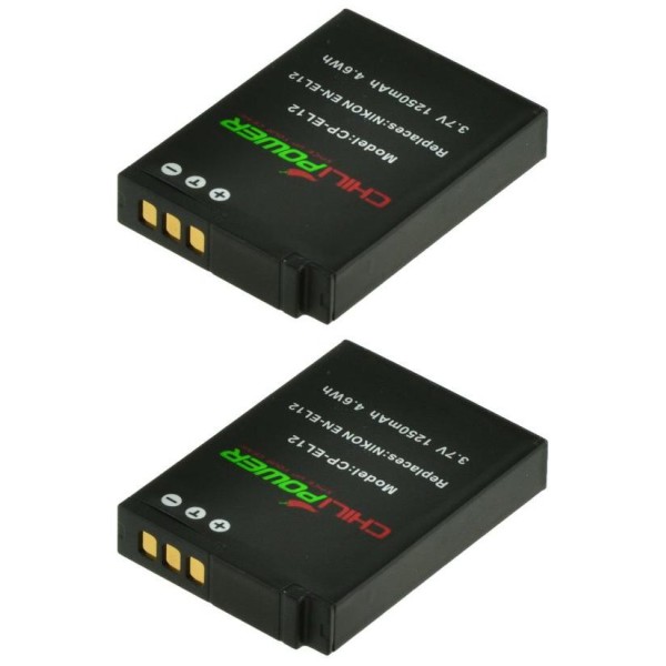 ChiliPower EN-EL12 batterie pour Nikon - 1250mAh - Pack de 2