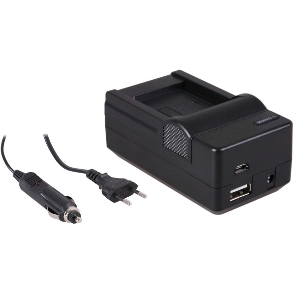 Chargeur de batterie 4-en-1 compatible avec Canon NB-11L - compact et léger - charge via secteur, voiture, USB et Powerbank