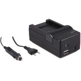 Chargeur 4-en-1 compatible avec Sony NP-FT1 - compact et léger - charge par secteur, voiture, USB et Powerbank