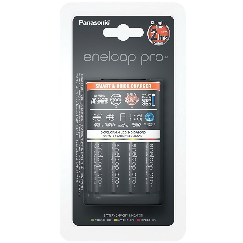 Panasonic Snellader + 4 x Panasonic Eneloop Pro AA batterijen
