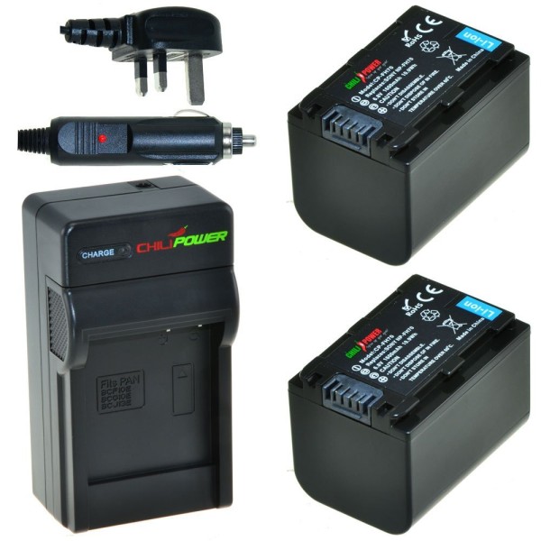 ChiliPower 2 x NP-FH70 batteries pour Sony - kit de chargeur + chargeur voiture - version UK