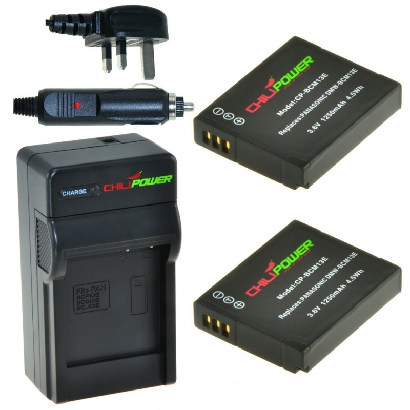 2 x DMW-BCM13 accu's voor Panasonic - Charger Kit + car-charger - UK version