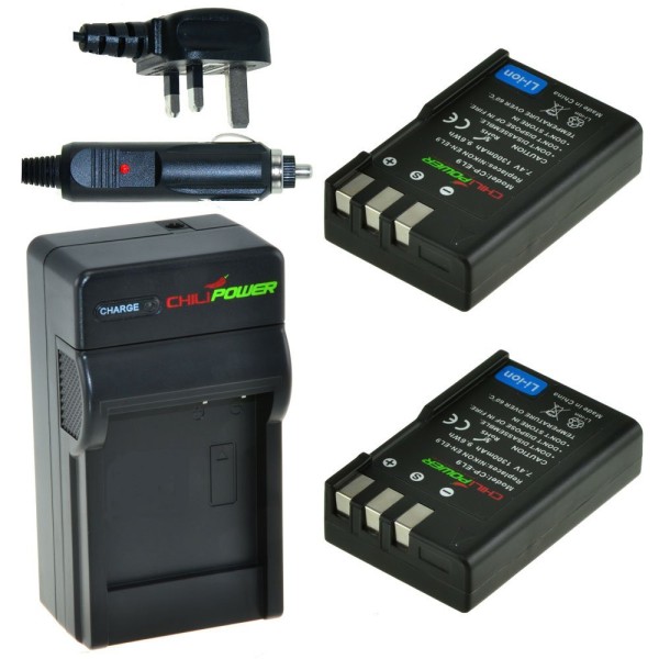 ChiliPower 2 x EN-EL9 batteries pour Nikon - kit chargeur + chargeur voiture - version UK