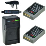 Kit de 2 batteries BLS-5 pour Olympus avec chargeur et chargeur voiture - version UK