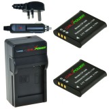 ChiliPower 2 x Li-50B batteries pour Olympus - Kit chargeur + chargeur voiture - version UK