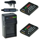 ChiliPower 2 x Li-90B accus pour Olympus - Kit chargeur + chargeur voiture - Version UK