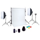 Falcon Eyes Studioflitsset SSK-3150D avec 3 flashes, fonds et softboxes pour photographie de portrait et produit