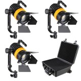 Falcon Eyes Bi-Color Mini LED Fresnel Set P-5AD-K3 - kit complet avec 3 lampes LED 50W, température de couleur réglable 3000K-5600K, CRI 97, valise de