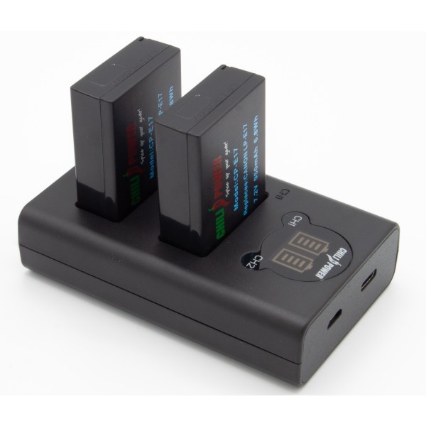 ChiliPower LP-E17 Canon USB Duo Kit - 2 batteries 950mAh avec chargeur double USB compact