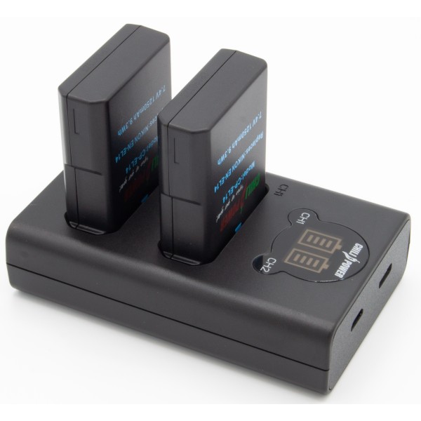 ChiliPower EN-EL14 Nikon USB Duo Kit - Set de 2 batteries d'appareil photo avec chargeur double USB