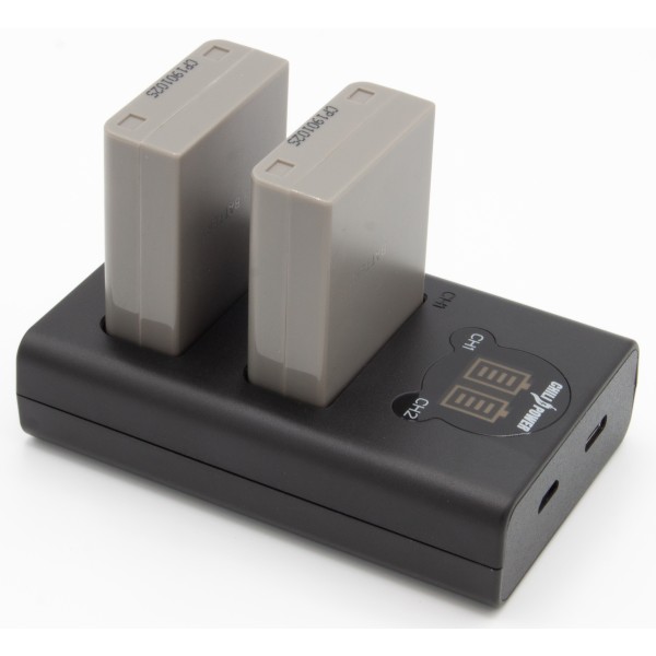 ChiliPower BLN-1 kit USB duo pour Olympus - 2 batteries d'appareil photo 1160mAh avec chargeur double USB compact