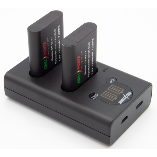 ChiliPower EN-EL23 Nikon USB Duo Kit - 2 batteries 1850mAh avec chargeur double USB