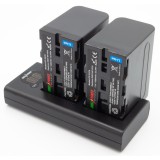 ChiliPower NP-F970 Sony USB Duo Kit - set d'accus pour caméra avec double chargeur USB et 2 batteries 7400mAh