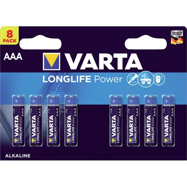 8 piles AAA alcalines Varta LongLife Power haute performance pour appareils énergivores