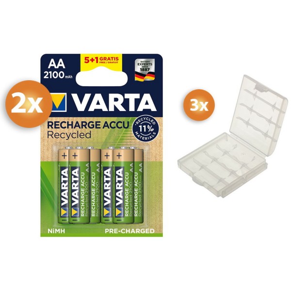 Varta AA piles rechargeables 2100mAh - Pack avantage 10+2 gratuits avec 3 boîtiers de protection