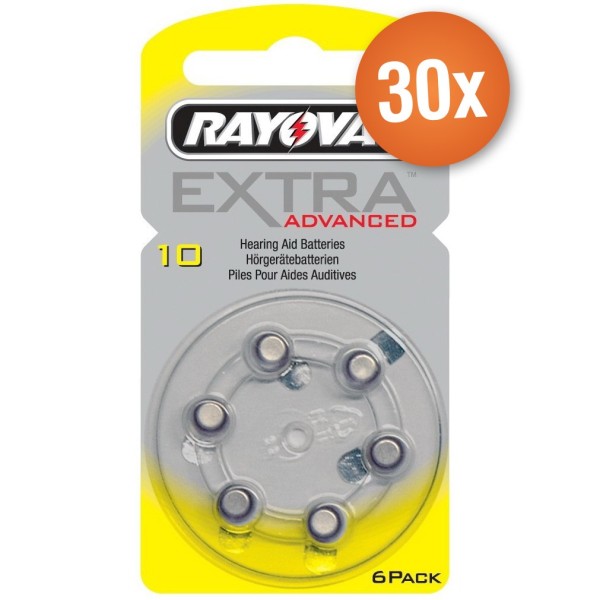 Rayovac pack économique piles auditives type 10 (jaune) - 30 x 6 pièces + testeur de batterie gratuit
