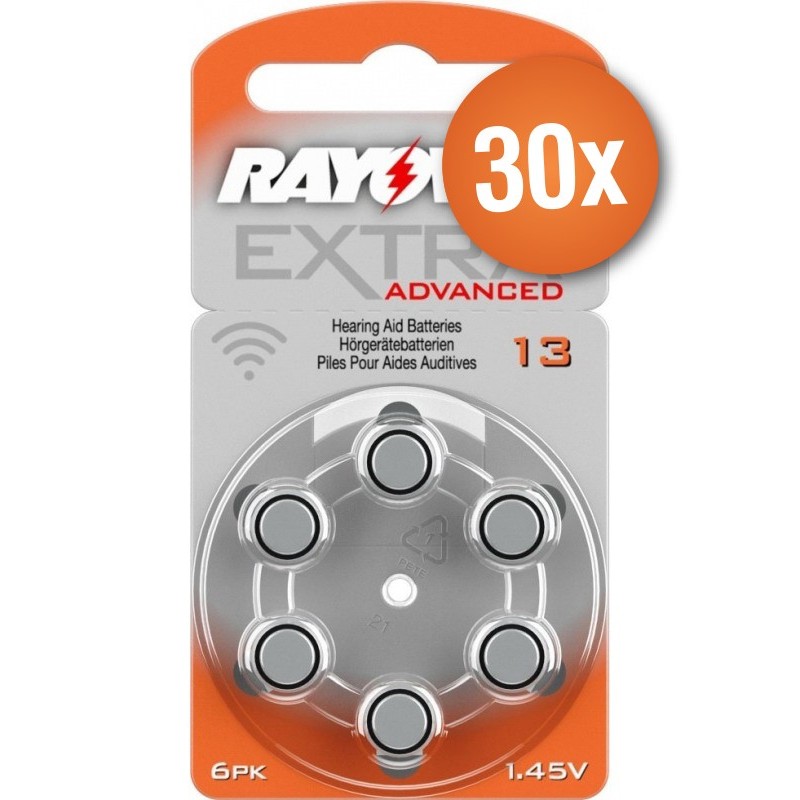 Voordeelpak Rayovac gehoorapparaat batterijen - Type 13 (oranje) - 30 x 6 stuks + gratis batterijtester