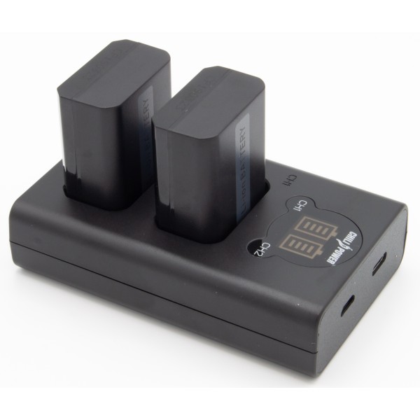 ChiliPower NP-FW50 kit USB duo pour Sony - 2 batteries d'appareil photo 1100mAh avec chargeur double USB compact