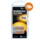 Duracell piles pour appareils auditifs type 312 - lot de 10 x 6 piles