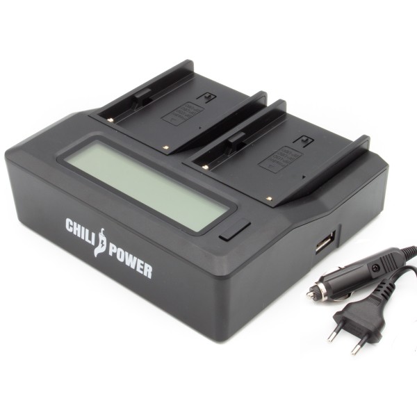 ChiliPower chargeur double pour 2 batteries Sony NP-FH50, NP-FV50, NP-FP50 - avec écran LCD