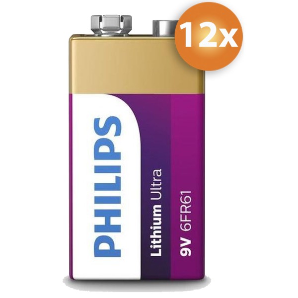 Philips pack de 12 piles lithium 9V pour détecteurs de fumée et appareils haute performance