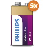 Lot de 5 piles lithium Philips 9V pour détecteurs de fumée