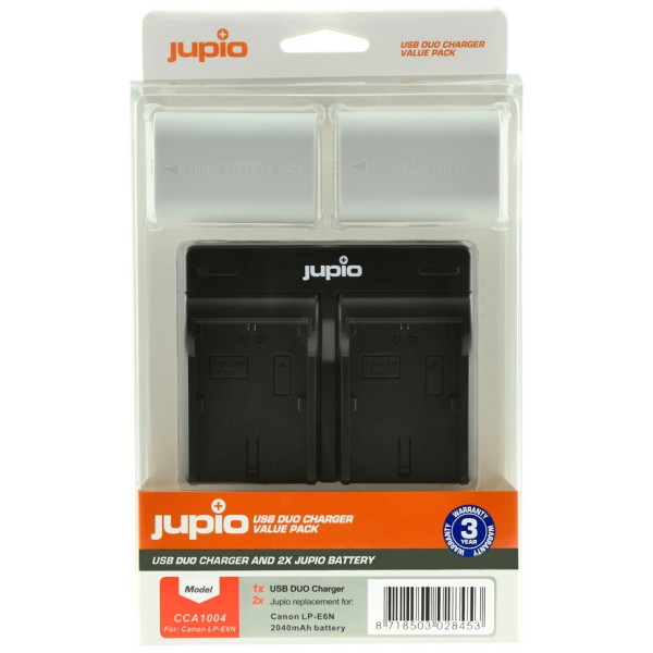 Jupio kit : 2 batteries LP-E6N Ultra 2040mAh + chargeur double USB pour Canon