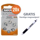 Rayovac pack économique de piles pour appareils auditifs type 312 (marron) - 20 x 6 pièces avec stylo magnétique gratuit