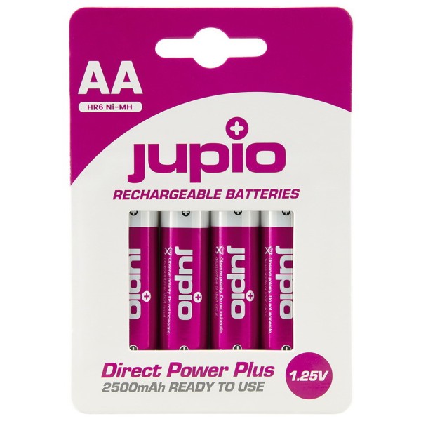 Jupio piles AA Direct Power Plus 2500mAh - lot de 4 piles rechargeables haute performance