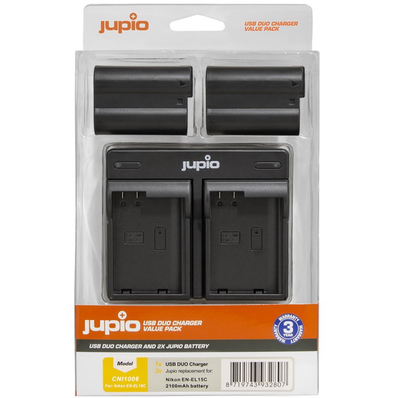 Jupio Kit 2 x camera-accu EN-EL15C 2100mAh + USB Dual lader