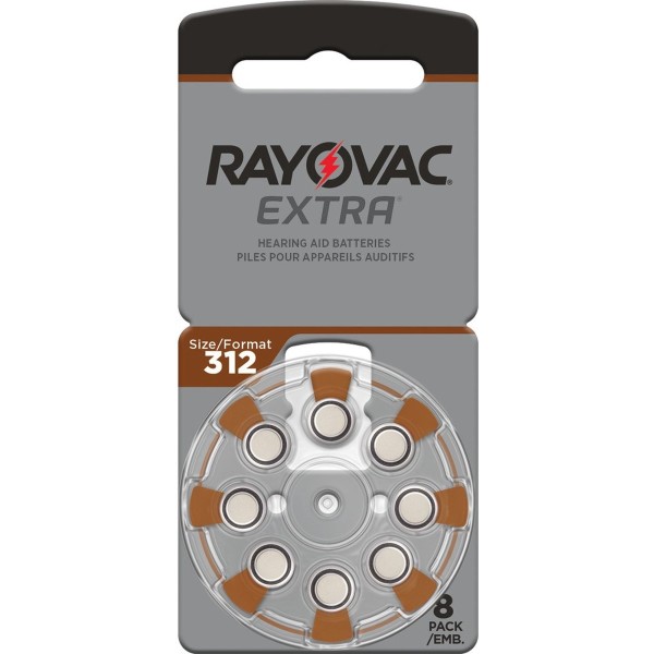 Rayovac piles auditives type 312 (marron) lot de 8