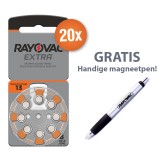 Lot de 20 plaquettes de piles pour appareils auditifs Rayovac type 13 (orange) avec stylo magnétique gratuit