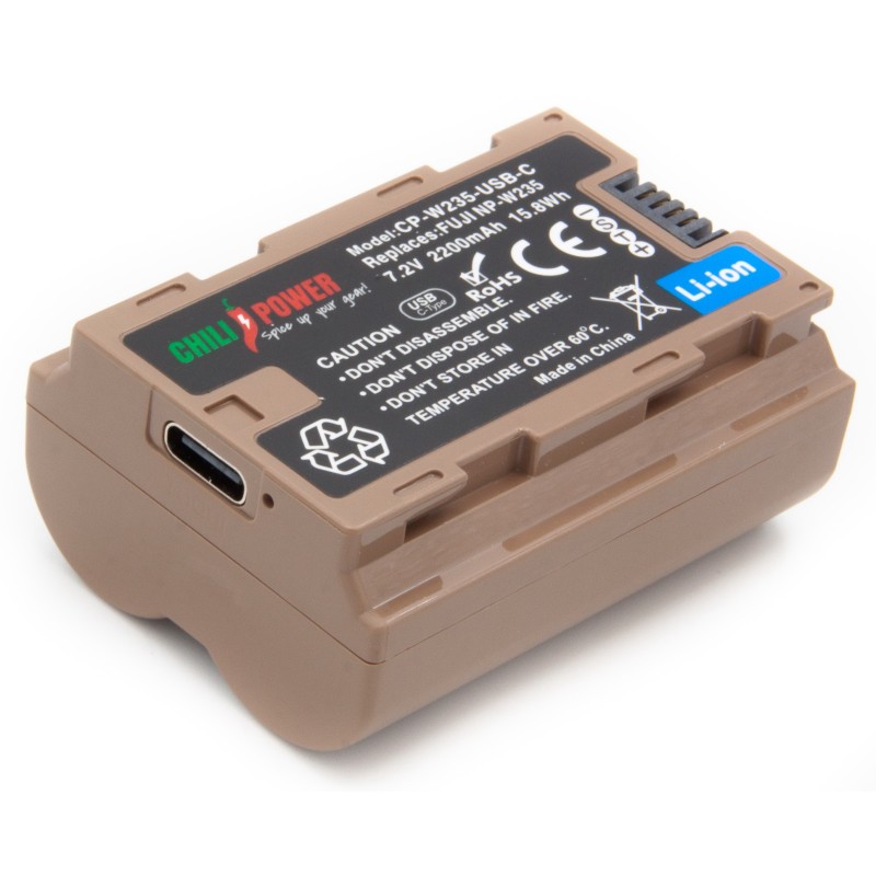 ChiliPower accu NP-W235 USB-C versie voor Fujifilm - 2200mAh