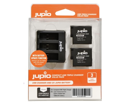 GoPro Hero 8 Kit Chargeur Triple Noir + 2 Batteries Lithium-Ion Pour Hero 5-7-8 Avec Boîte De Rangement