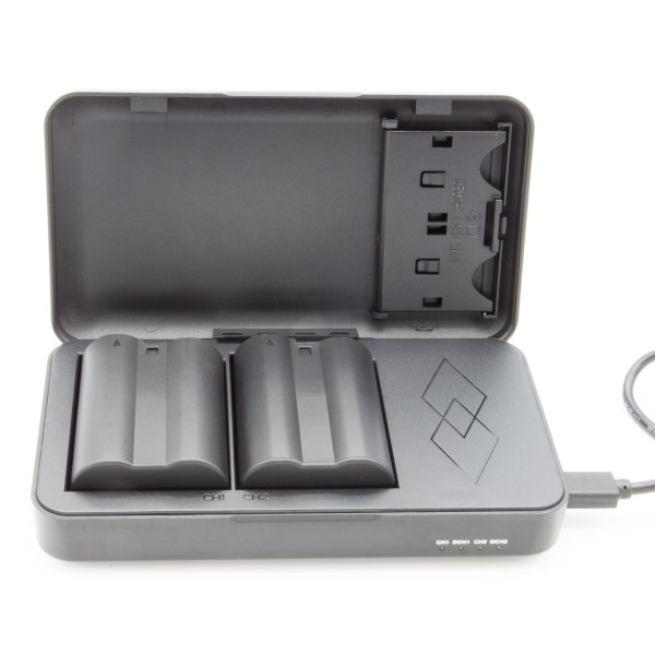 ChiliPower Powercase pour Nikon EN-EL15, EN-EL15b, EN-EL15c - chargeur double, powerbank et étui de rangement 3-en-1